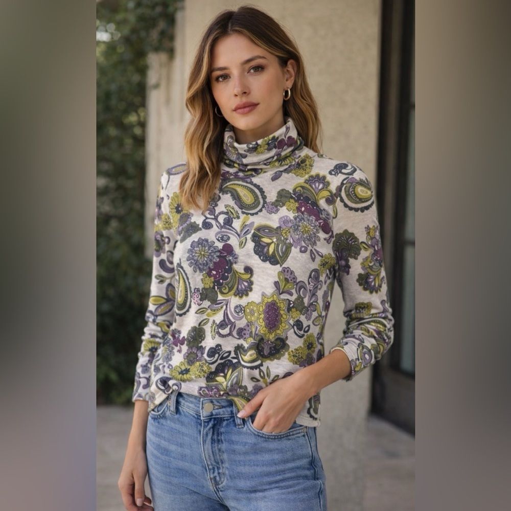 SIGRID OLSEN Paisley Gray Turtleneck